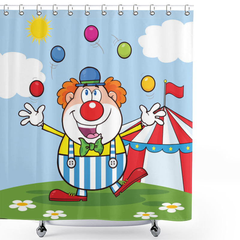 Personality  Funny Clown Cartoon Character Juggling With Balls In Front Of Circus Tent Shower Curtains