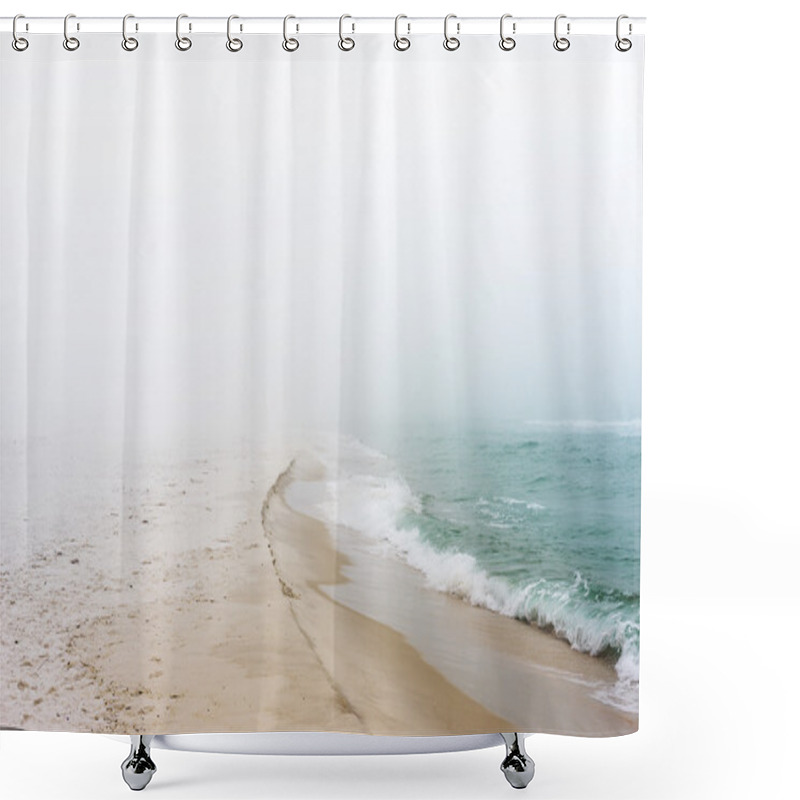 Personality  Foggy Dreamy Day At The Beach Shower Curtains