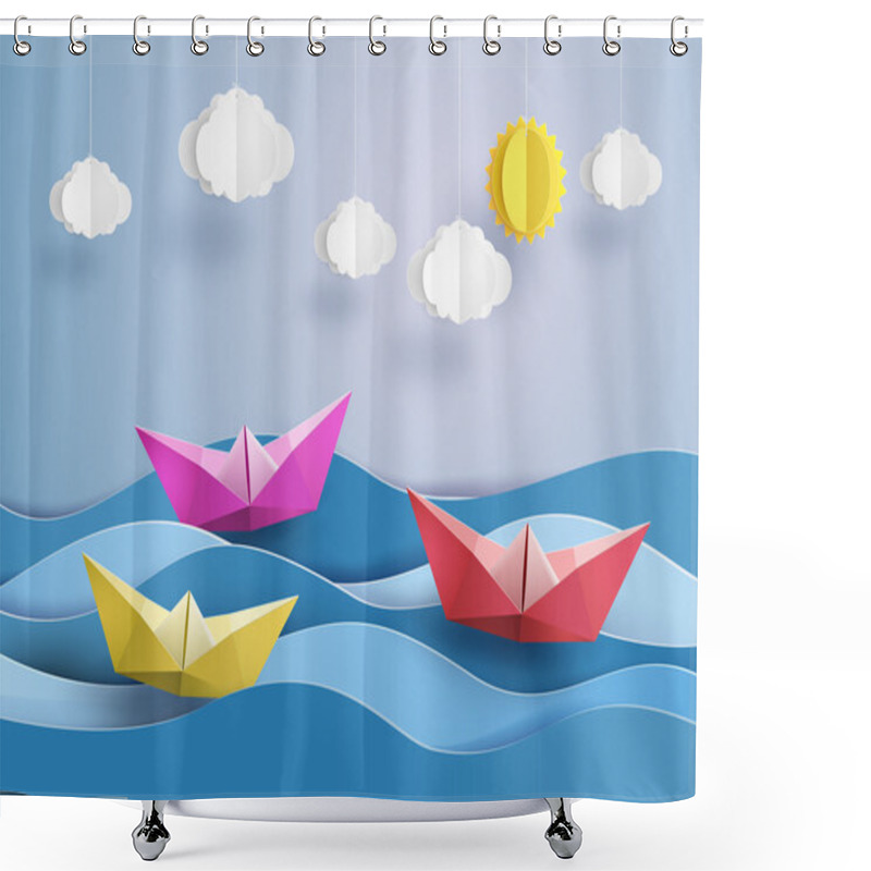 Personality  Paper Sailing Boat Shower Curtains