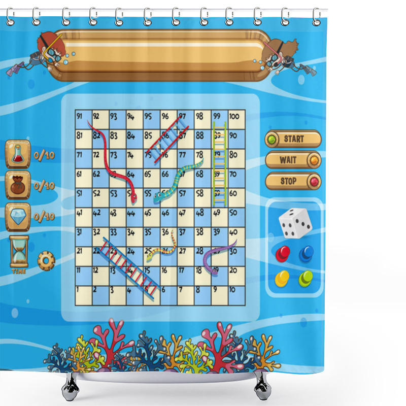 Personality  Underwater Scene With Snakes And Ladders Game Template Shower Curtains