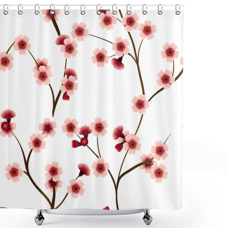 Personality  Seamless Pattern With Pink Cherry Flowers Shower Curtains