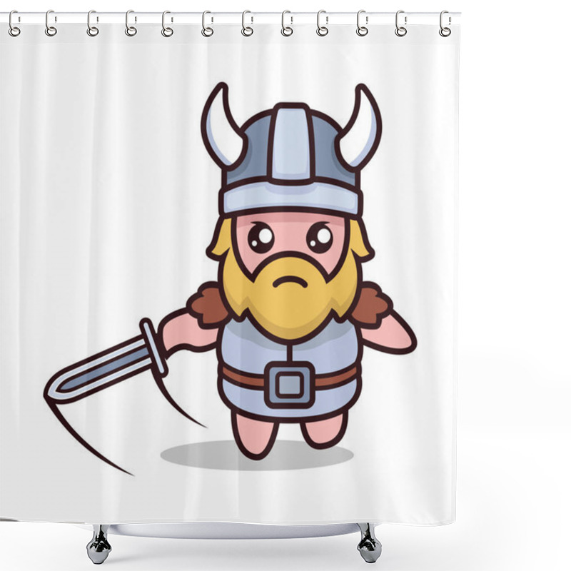 Personality  Cute Viking Mascot Design Illustration Shower Curtains