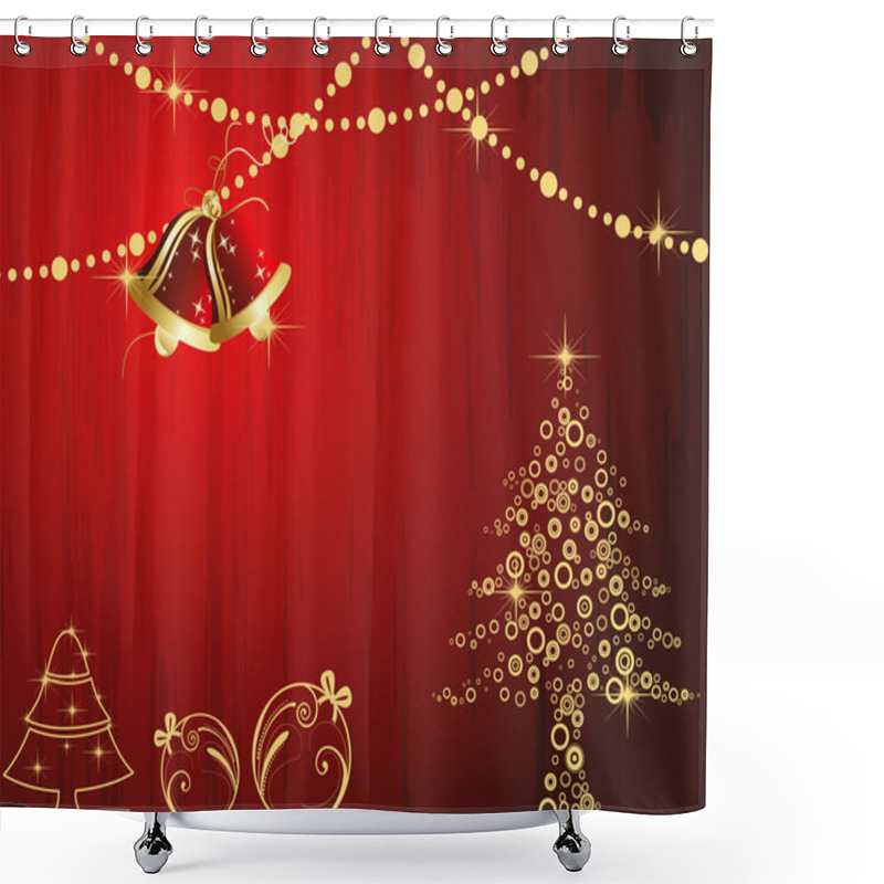 Personality  Bright Vector, Red Grungy Background With Christmas Ornaments. V Shower Curtains