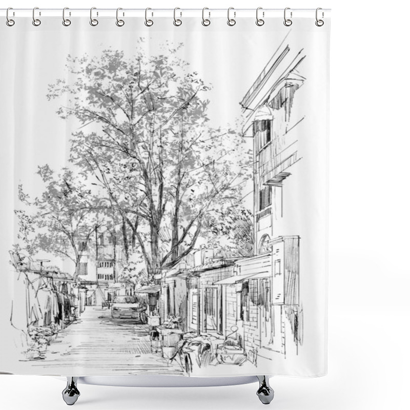 Personality  Narrow Street With Old Buildings Shower Curtains