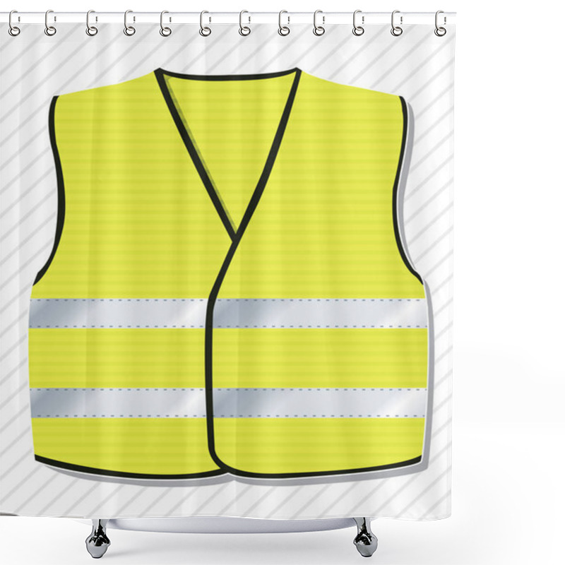 Personality  Symbol Of The Protest Movement Against The French Government, Yellow Vests. Yellow Coat With Reflective Stripes. Work Jacket On Construction Sites Shower Curtains