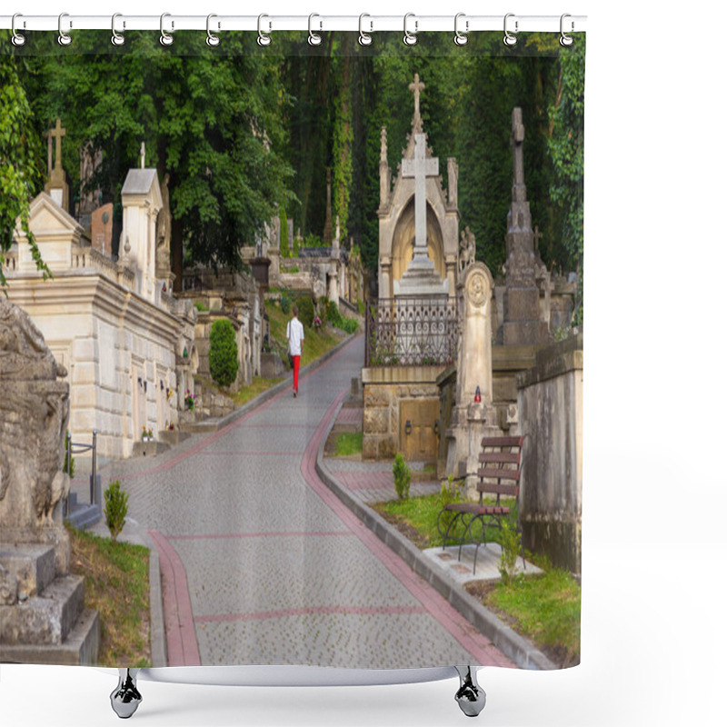 Personality  Lviv, Ukraine - 09 June 2018: Graves In Lychakiv Cemetery, State History And Culture Museum-Preserve, Historic Cemetery In Lviv. Shower Curtains