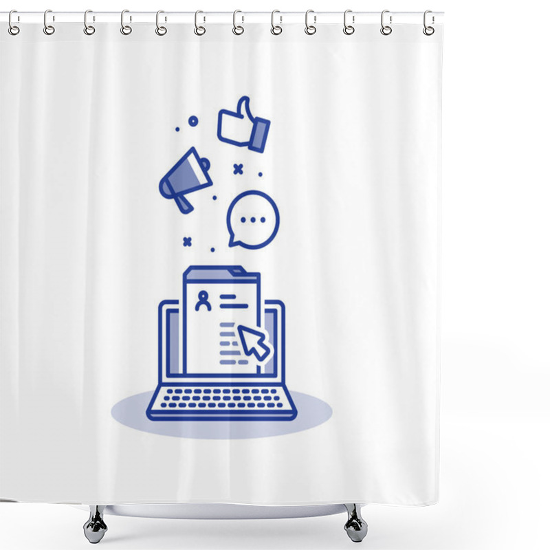 Personality  Social Media Marketing And Promotion, Website Development, Online Profile Page, Laptop Line Icon Shower Curtains