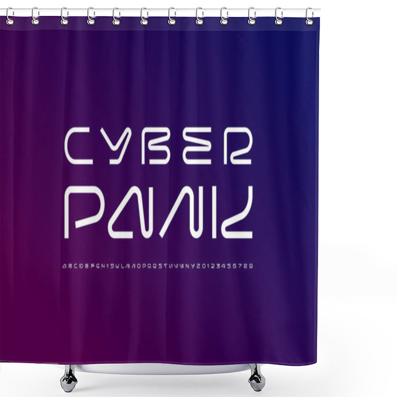 Personality  Technical Wide Thin Future Font, Digital Cyber Alphabet, Trendy Original Uppercase Letters From A To Z And Numbers From 0 To 9 For Interface Design, Vector Illustration 10EPS Shower Curtains