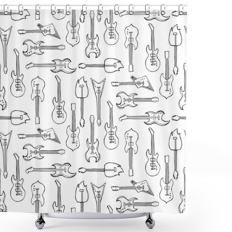 Personality  Seamless Pattern With Guitars Different Shapes Shower Curtains