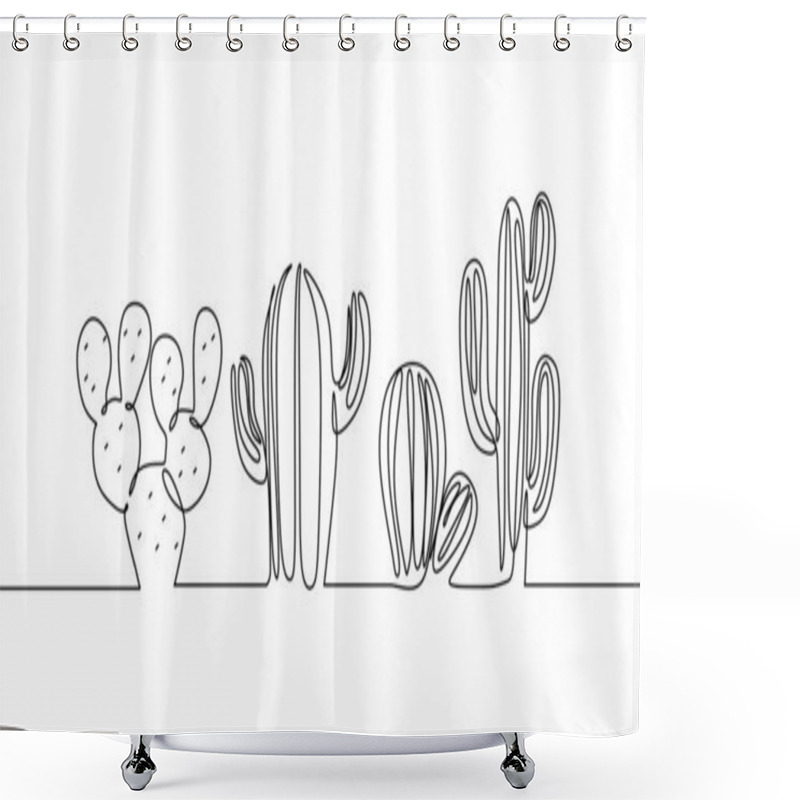 Personality  Vector Set Of Cute Cactus Continuous One Line Drawing Black And White Sketch House Plants Isolated On White Background. Potted Cactus Family Hand Drawn Illustration Shower Curtains