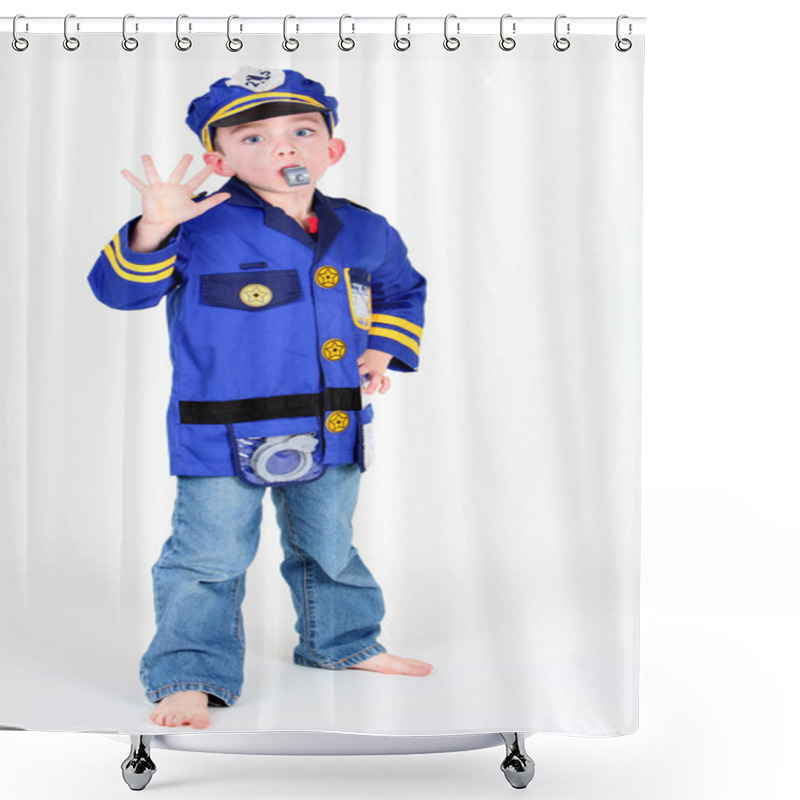 Personality  Young Boy Dressed Up As A Police Officer Shower Curtains