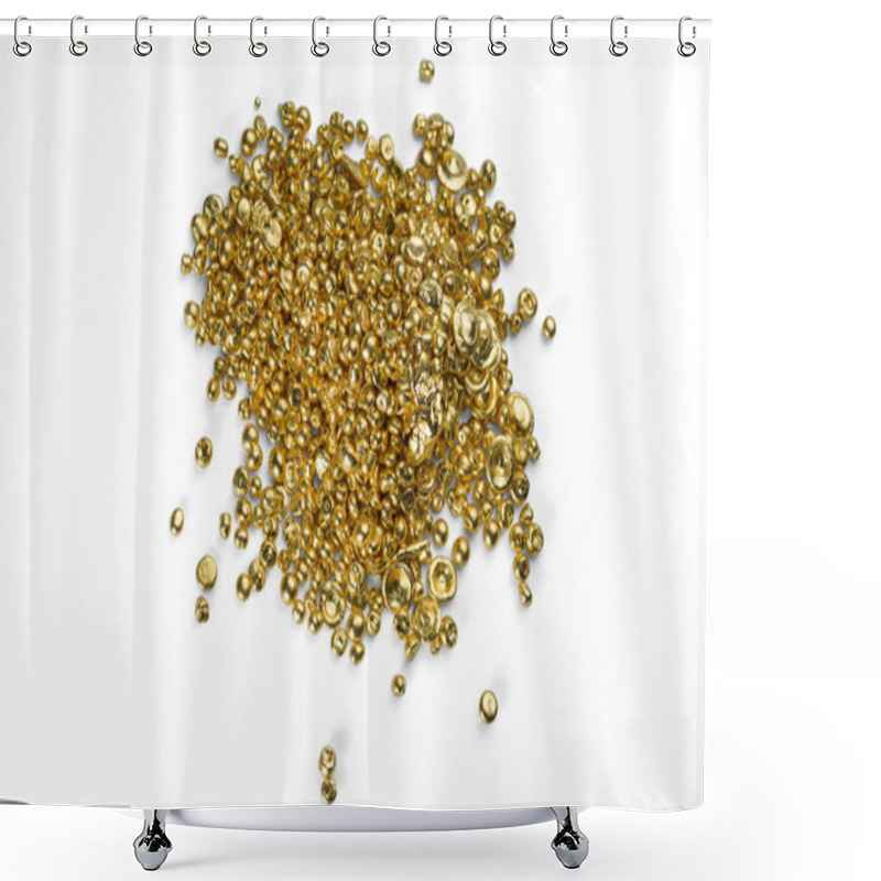 Personality  A Bunch Of Pure Gold Granules Isolated On A White Background. Shower Curtains