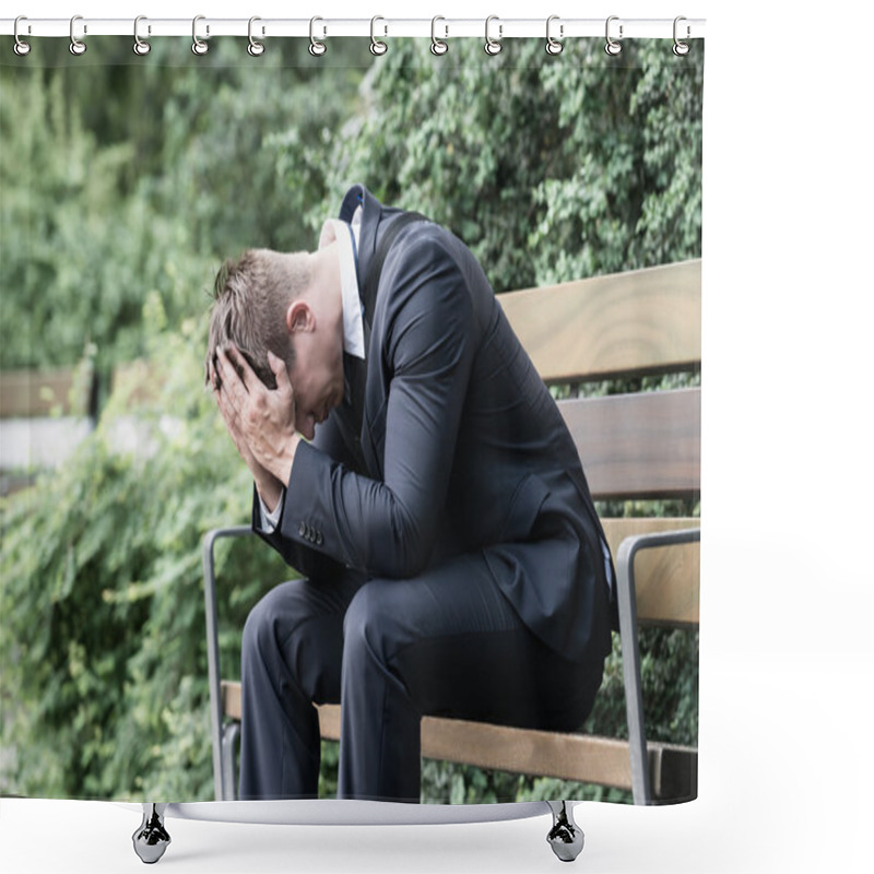 Personality  Businessman Sitting On Bench Shower Curtains