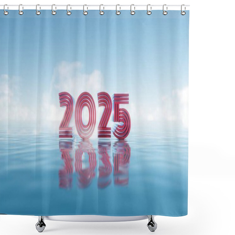 Personality  2025 Floating Typography With Water Reflection And Blue Sky Shower Curtains