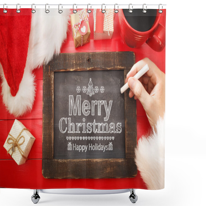 Personality  Merry Christmas Text With Black Chalkboard Shower Curtains