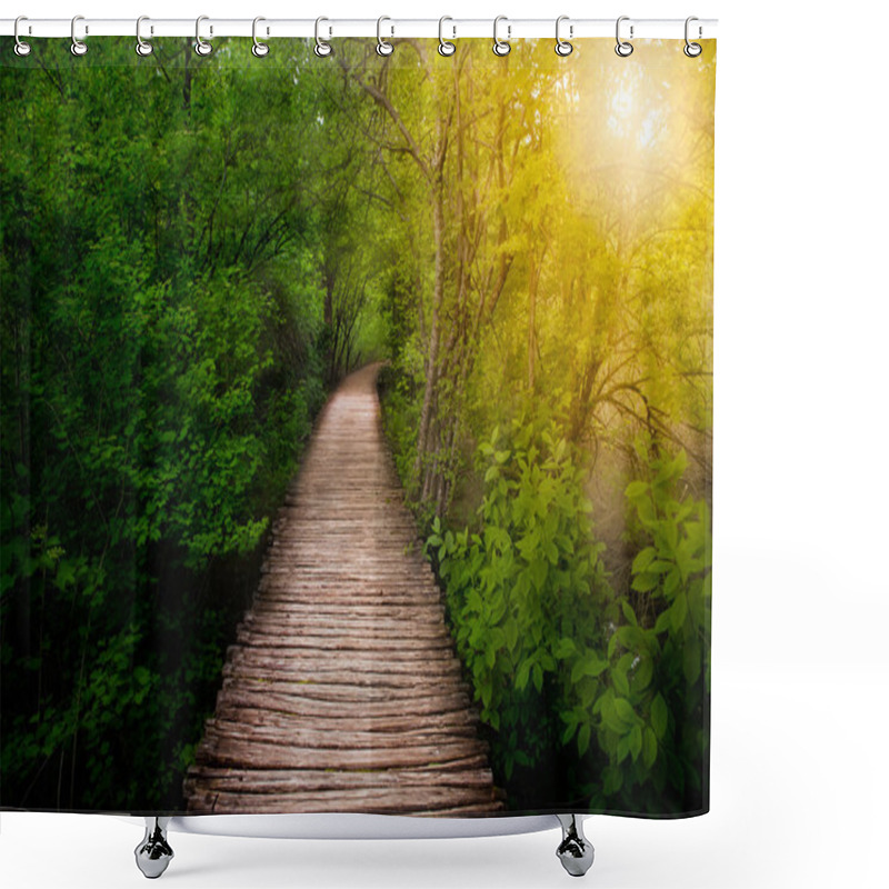 Personality  Deep Forest Pathway In The Sunshine. Plitvice Lakes, Croatia Shower Curtains