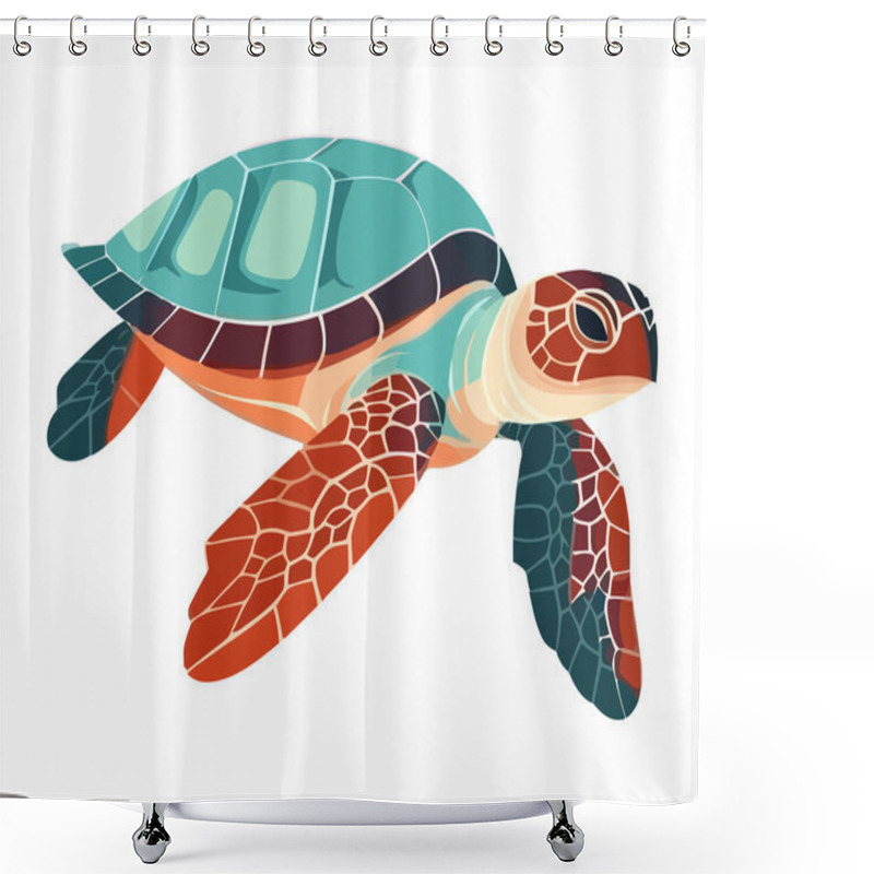 Personality  Cute Sea Turtle Swimming In Tropical Reef Icon Isolated Shower Curtains