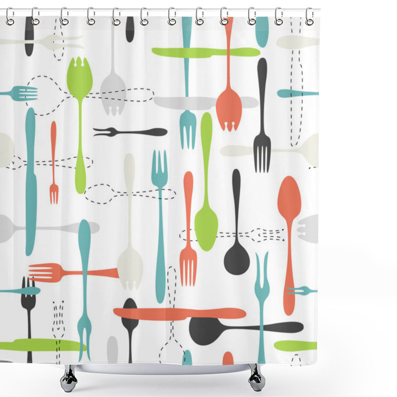 Personality  Cutlery Icon Seamless Pattern On White Background Shower Curtains