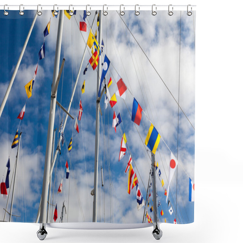 Personality  Colourful Signal Flags On A Sailing Boat Shower Curtains