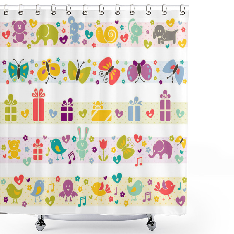 Personality  Cute Borders With Baby Icons. Shower Curtains