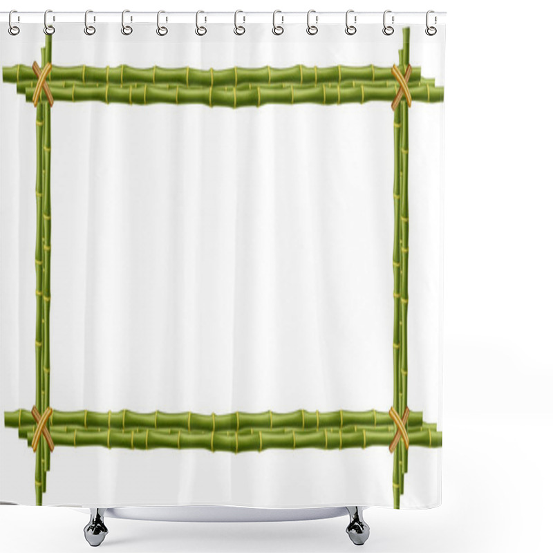 Personality  Wooden Frame Made Of Green Bamboo Sticks  Bounded With Rope And Empty Space For Text Or Image.  Mockup, Clip Art, Border, Template, Photo Frame Isolated On White Background Shower Curtains