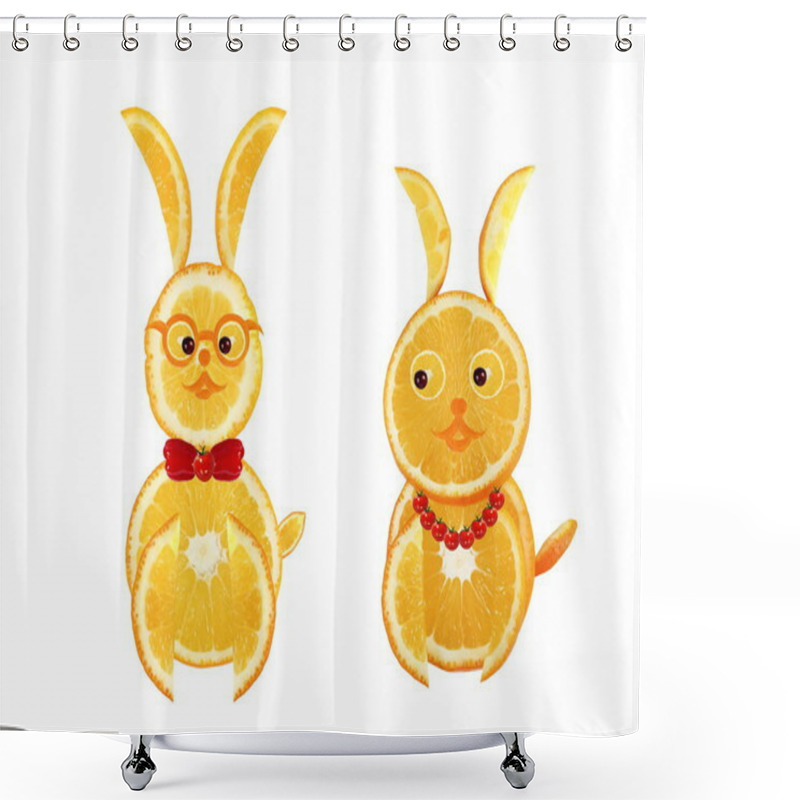 Personality  Creative Food Concept. Two Funny Easter Yellow Rabbits Shower Curtains