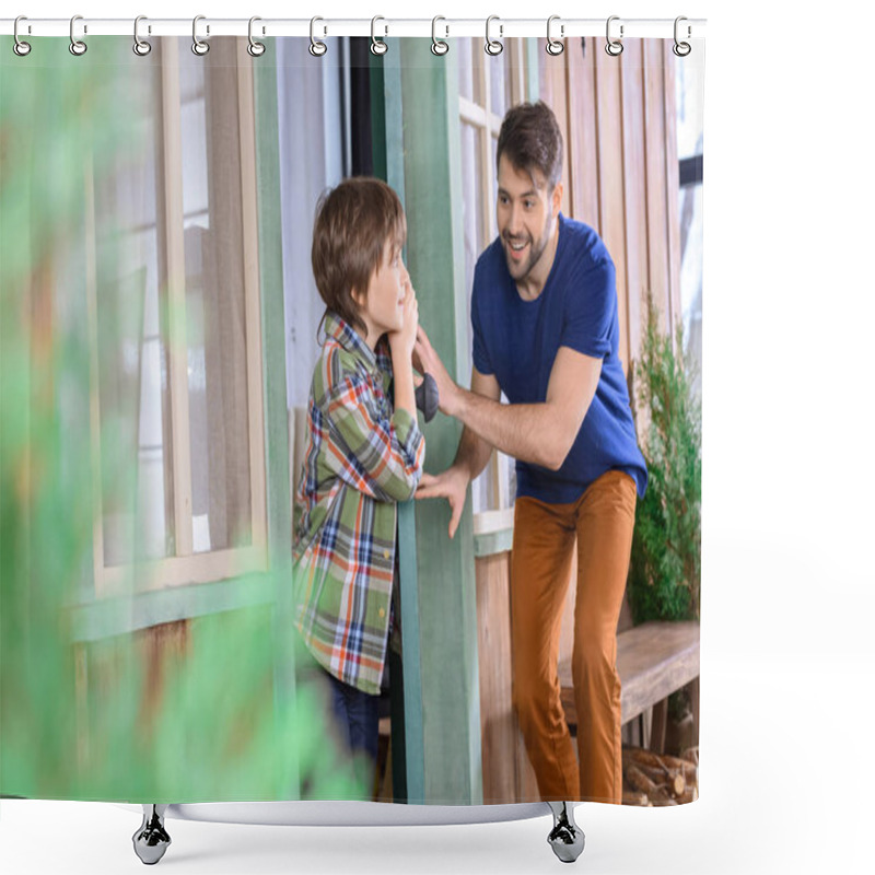 Personality  Father And Son Playing Hide And Seek Shower Curtains