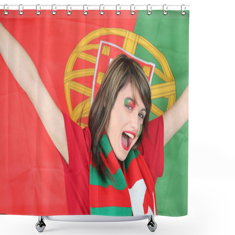 Personality  Woman Supporting The Portuguese Football Team Shower Curtains