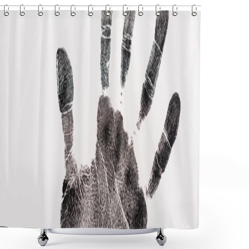 Personality  Panoramic Shot Of Black Print Of Hand Isolated On White, Human Rights Concept  Shower Curtains