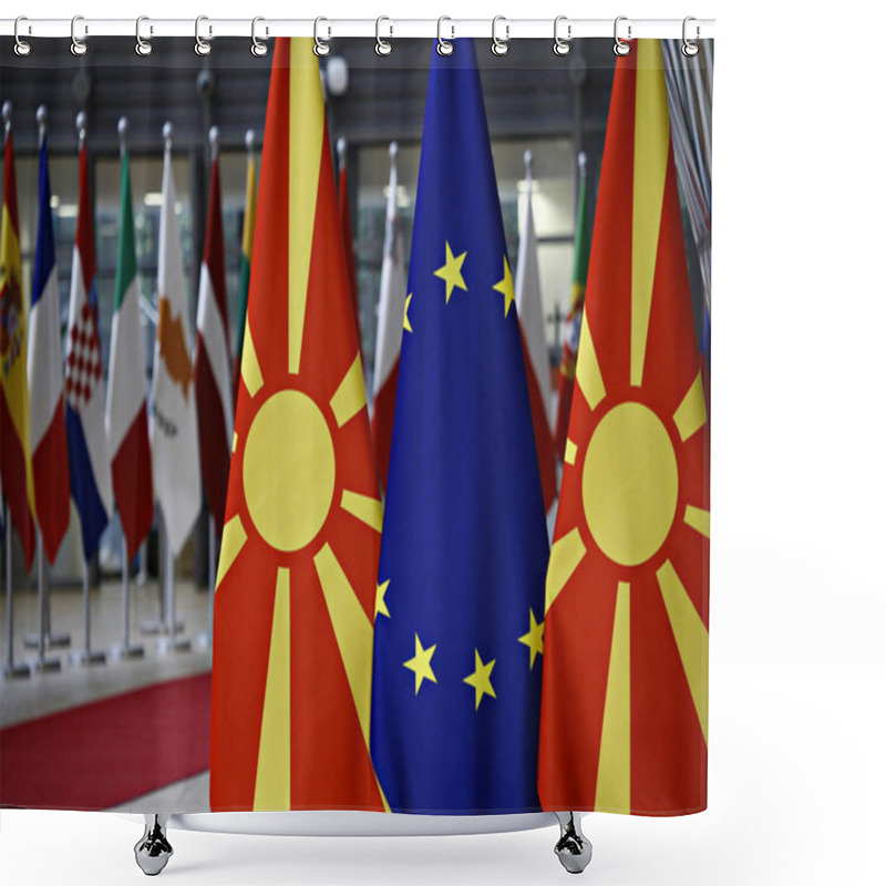 Personality  North Macedonia's President Pendarovski Visits EU Council In Bru Shower Curtains