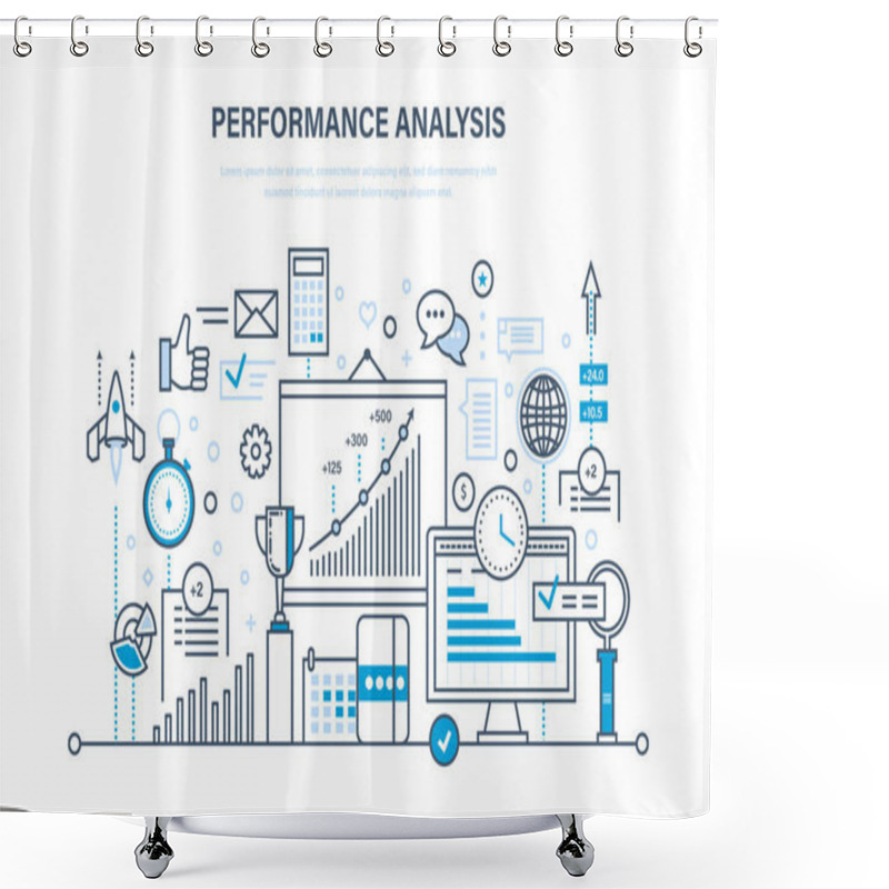 Personality  Performance Analysis. Market Research Group, Research, Statistic, Information Exchange, Calculations. Shower Curtains