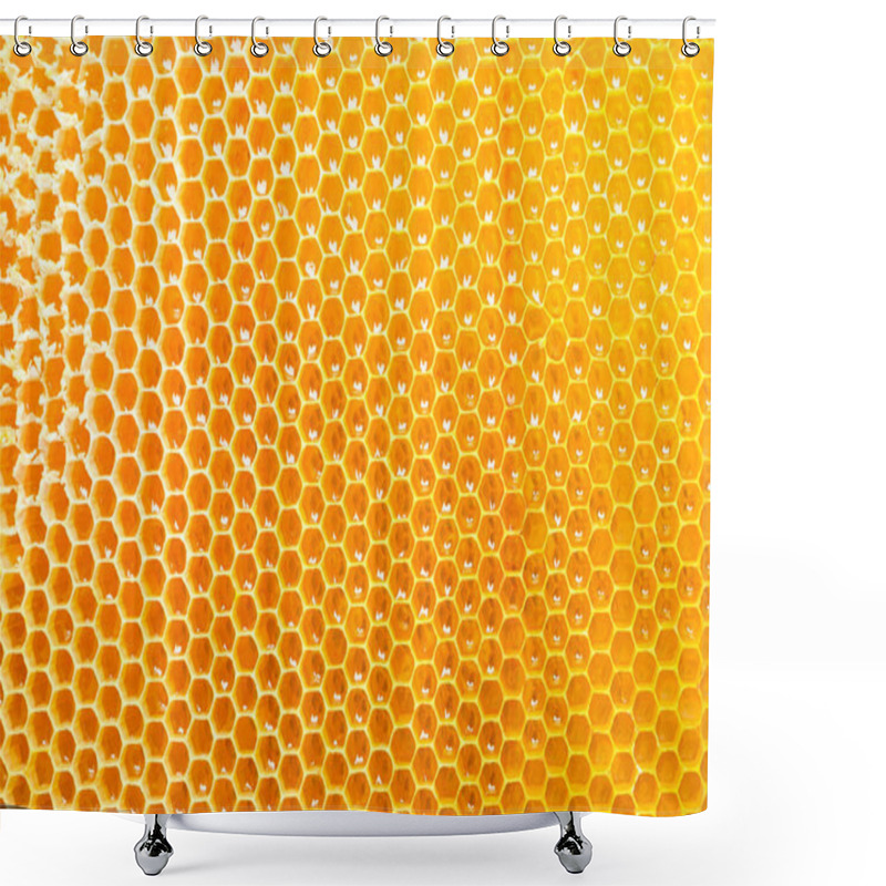 Personality  Honeycombs With Sweet Golden Honey On Whole Background, Close Up Shower Curtains