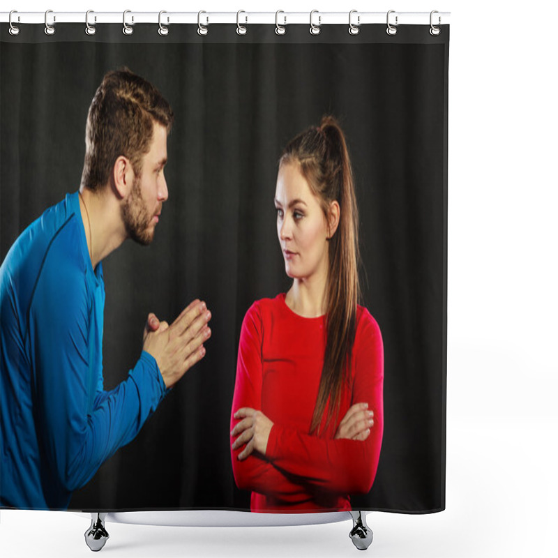 Personality  Regretful Man Husband Apologizing Upset Woman Wife Shower Curtains