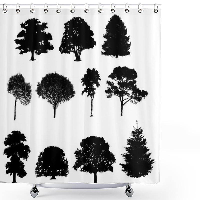 Personality  Vector Illustration Of Tree Silhouettes Shower Curtains