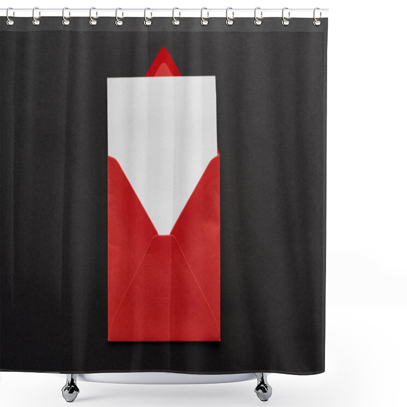 Personality  Top View Of Blank Card In Red Envelope On Black Background Shower Curtains