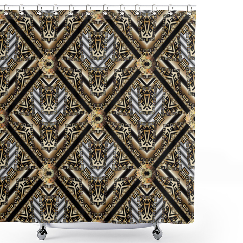 Personality  Geometric Meander Greek Key Seamless Pattern Shower Curtains