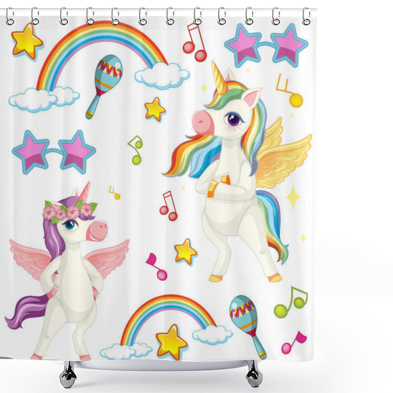 Personality  Cute Unicorn With Music Theme Illustration Shower Curtains