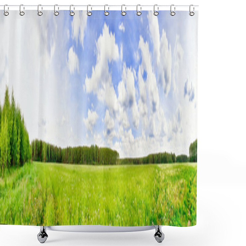 Personality  Green Field Under Blue Sky Shower Curtains