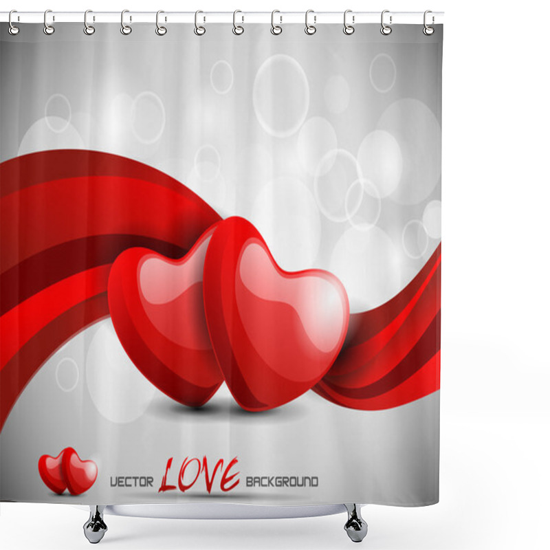 Personality  Couple Hearts With Red Glossy Wave And Abstract Background Shower Curtains