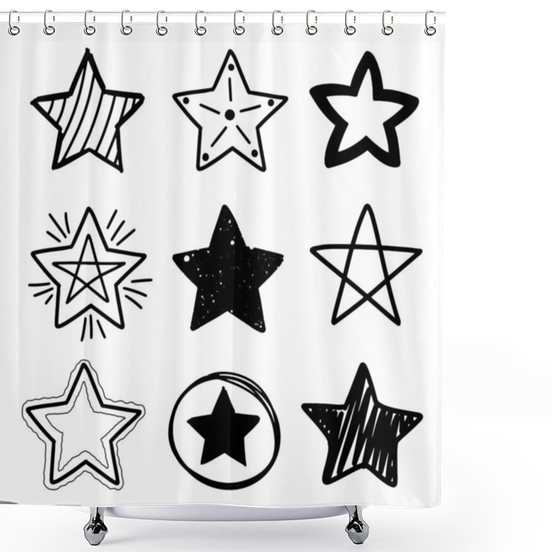 Personality  Set Of Black Hand Drawn Doodle Stars In Isolated On White Background.  Shower Curtains