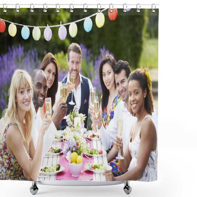 Personality  Friends Enjoying Outdoor Dinner Party Shower Curtains