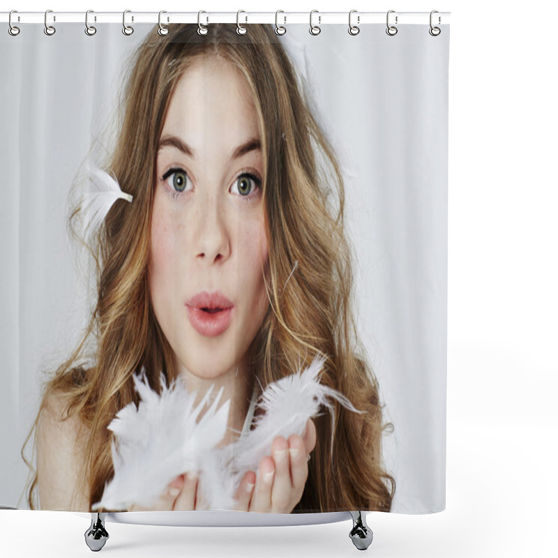 Personality  Teenage Girl Blowing Feathers Shower Curtains