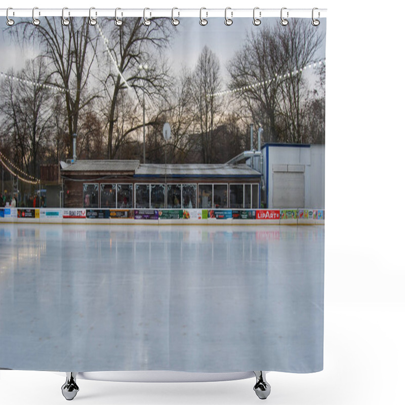 Personality  Evening Skating Rink Without People.Weekend Evening, People Are Waiting For The Ice To Be Rubbed On The Skating Rink. Shower Curtains