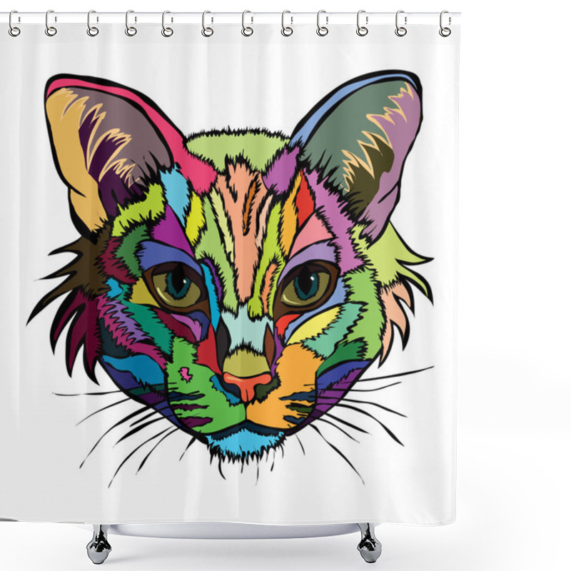 Personality  Vector Illustration. Pop Art Portrait Of A Cat. Shower Curtains