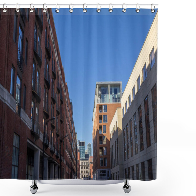 Personality  Residential Area Of The Downtown Of Montreal, Quebec, Canada, With Condos And Housing Flats In A Small Street, With Business Skycrapers From The CBD In Background Shower Curtains