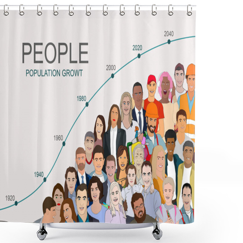 Personality  Community Growth And Social Labor Count Increase Tiny Person Concept. Nation Demographic Arrow Or Business Personnel, Unemployment, Followers, Subscribers Or Customers Development Illustration. Shower Curtains