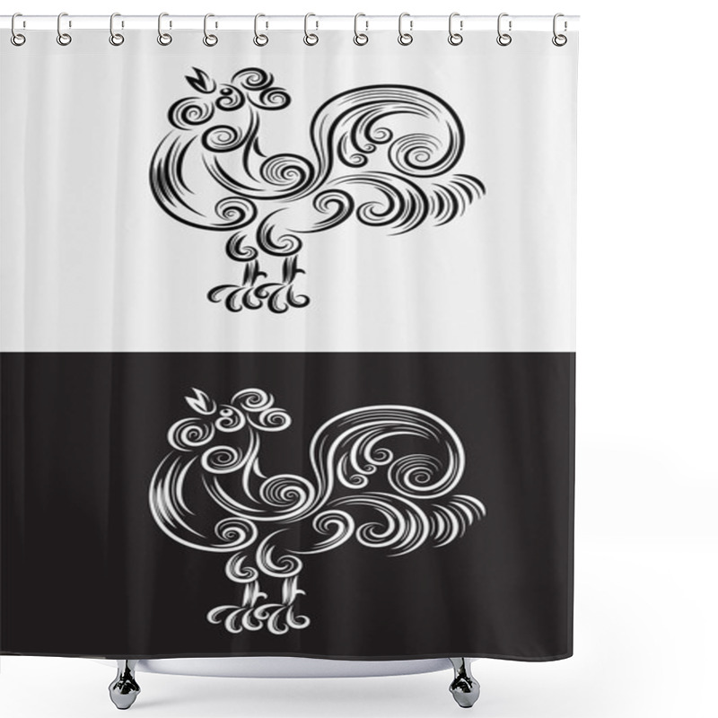 Personality  Rooster Floral Outline Vector Shower Curtains