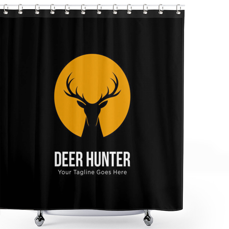 Personality  Deer Hunter Logo Design Template. Vector Illustration Of Deer Head Silhouette On Circle, Night Moon Concept. Hunter Club, Deer Hunting, Animal Wildlife Symbol Icon Shower Curtains