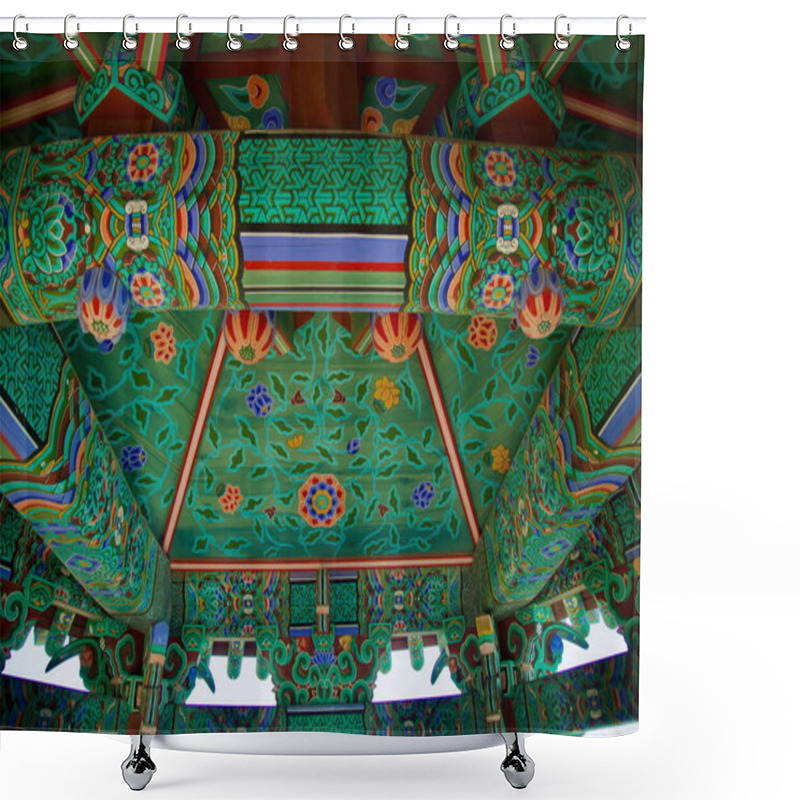 Personality  The Intricately Painted Ceiling Of Uisangdae Pavilion At Naksansa Temple Showcases Vibrant Dancheong Patterns, Highlighting Koreas Rich Cultural And Artistic Heritage. Shower Curtains