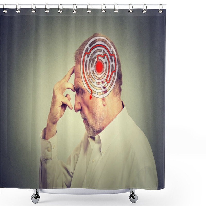 Personality  Side Profile Elderly Man Solving Problem Thinking Shower Curtains